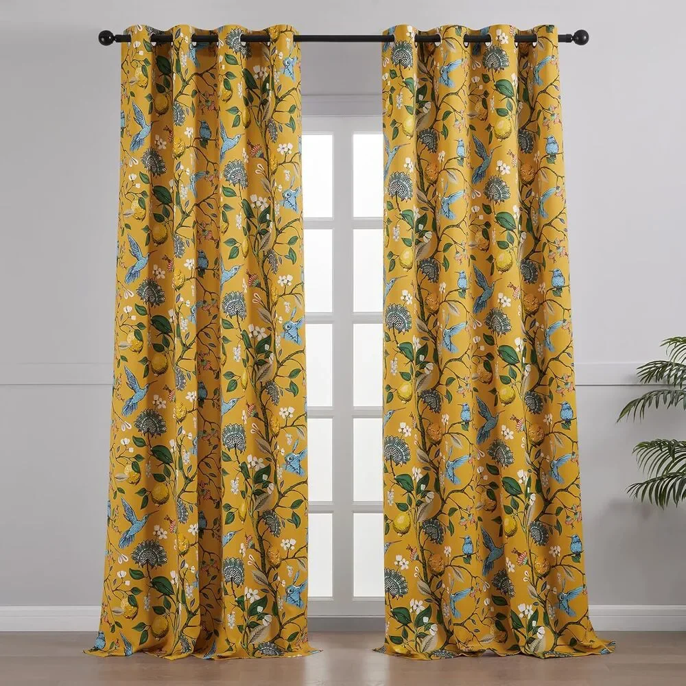 Lemon‎ Hummingbird Curtain 84” Blackout Drape Grandmillennial Anthro Style